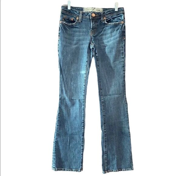 7 FOR ALL MANKIND Sz 27 ‘90s Blue Distressed Ripped Western Flare Stretch Jeans - Picture 1 of 12
